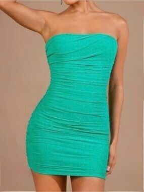 Brand New With Tags Vintage 90s Style Strapless Mini Glossy Seafoam Green Dress